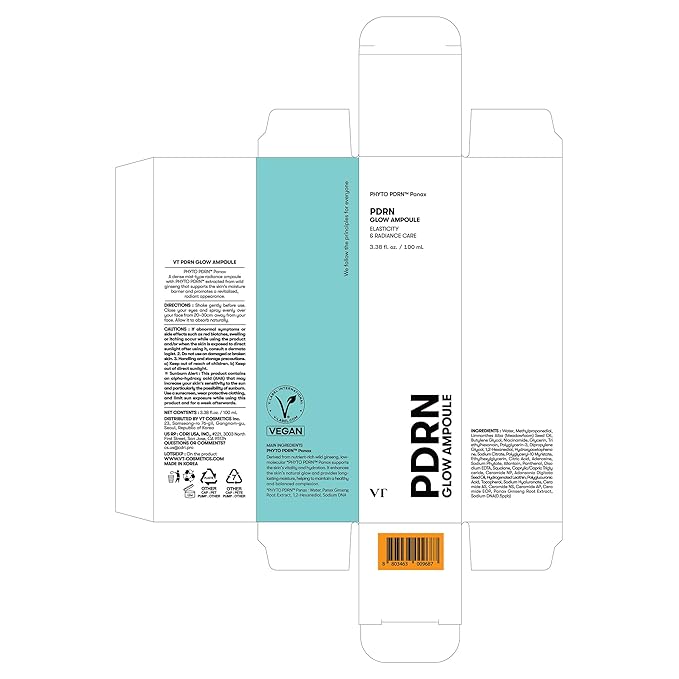 VT COSMETICS PDRN Glow Ampoule, PDRN Facial Mist, Deep Hydration Spray Serum, Vegan Skin Care, Light-weight Face Moisturizer, Plumping Effect, Fragrance-Free, Korean SkinCare (3.38 fl oz / 100 ml)-Velvo Beauty