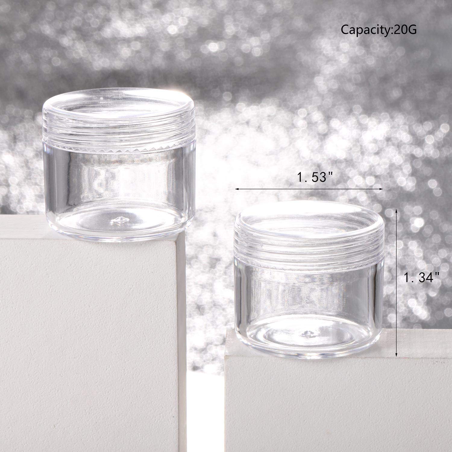 Refillable Cosmetic Sample Jars - 100 Pack 20g (0.7oz) Clear Small Travel Containers with Lids + 10 Mini Makeup Spatulas - BPA Free-Velvo Beauty