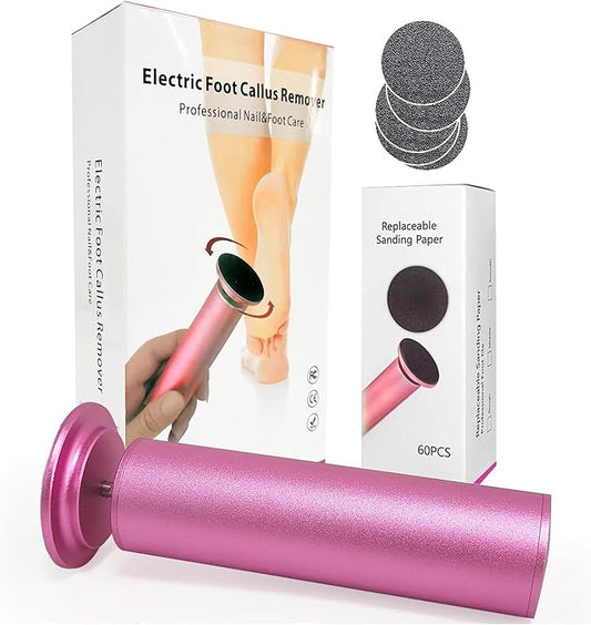 Electric Foot Callus Remover, Adjustable Foot Speed, Professional Foot Repair Tool, Equipped with 60 Pieces of Sandpaper, Suitable for Men and Women with Dead Skin calluses, Dry and Cracked, Pink-Velvo Beauty