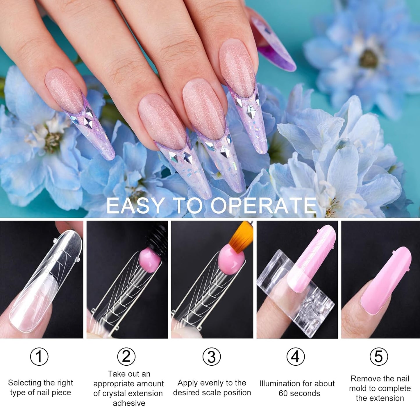 130 Pcs Poly Extension Gel Dual Nail Forms Nail Molds With Scale Builder Coffin Nail for Gel Manicure Nail Art Design Salon DIY at Home (Long Round-Head Dual Nail Forms Set)-Velvo Beauty