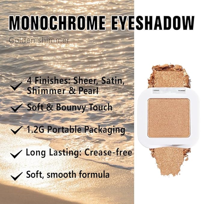 Golden Glitter Eyeshadow – Neutral Shimmer Eye Shadow, Daily Waterproof Long-Lasting Eyeshadow Powder Palette for Women Eye Makeup sombras para ojos (06)-Velvo Beauty