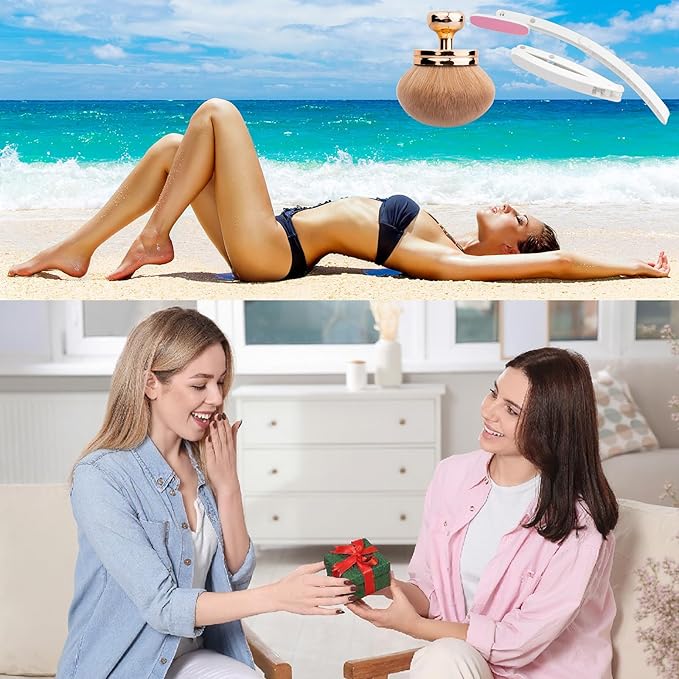 Self Tanner Brushes- Extra Large Body Makeup Brush & Back Lotion Applicator, 2 Pcs, Body, Leg and Face Kabuki Brush, Back Applicator for Self Tan, Sunscreen, Lotion, Makeup, Blend & Blur (Rose Gold)-Velvo Beauty
