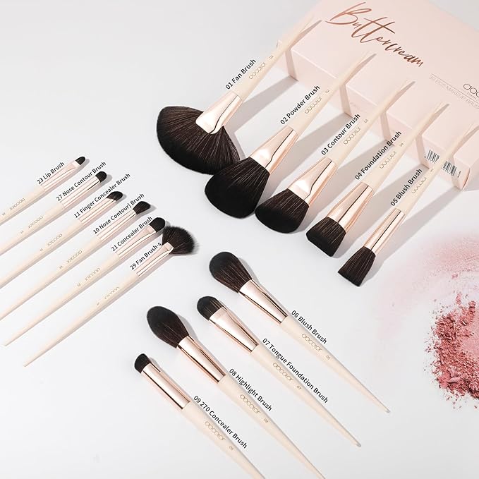 Docolor Makeup Brushes Set Professional 30Pcs Makeup Brushes Premium Synthetic Powder Kabuki Foundation Contour Blush Concealer Eye Shadow Blending Eyeliner Crease Eyebrow Make Up Brush Kit - Beige-Velvo Beauty
