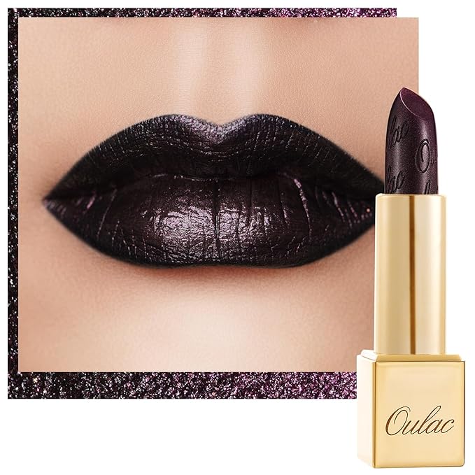 Oulac Metallic Black Lipstick for Women, High-Impact Lipcolor with Moisturizing Creamy Formula, Vegan & Cruelty-Free, Full-Coverage Matte Lipstick, Midnight Mirage (21)-Velvo Beauty