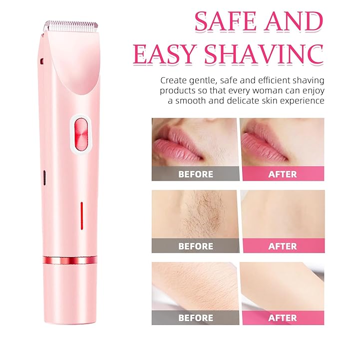 Bikini Trimmer for Women, 2 in 1 Electric Razors for Women, Dermave Bikini Shaver, IPX7 Waterproof & Easy Cleaning, Ceramic Blade, 120 Min Cordless Runtime, Ultra Low Silent (Pink).-Velvo Beauty