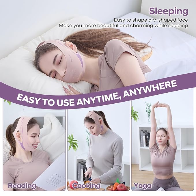 V Line Lifting Mask Chin strap for sleeping, Reusable Face Slimming Strap, V Line Mask, Face Lift Prevent Sagging, V Line Lifting Mask for Women,Jaw Exerciser,Pink-Velvo Beauty