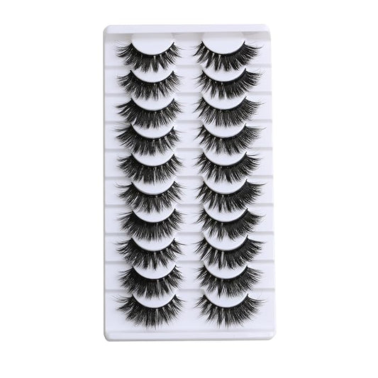 SUNWELL False Eyelashes 16mm Mink Lashes 8D Fluffy Cat Eye Faux Mink Lashes Strip Lashes Soft Reusable Luxury Volume Fake Eyelashes 10 Pairs Pack-Velvo Beauty