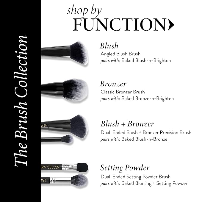 LAURA GELLER Full Face Powder Makeup Brush with Wooden Handle in Midnight Black – Foundation, Setting Powder, Blush, Bronzer, Highlighter and Luminizers – Sheer, Even Application and Blending Makeup-Velvo Beauty