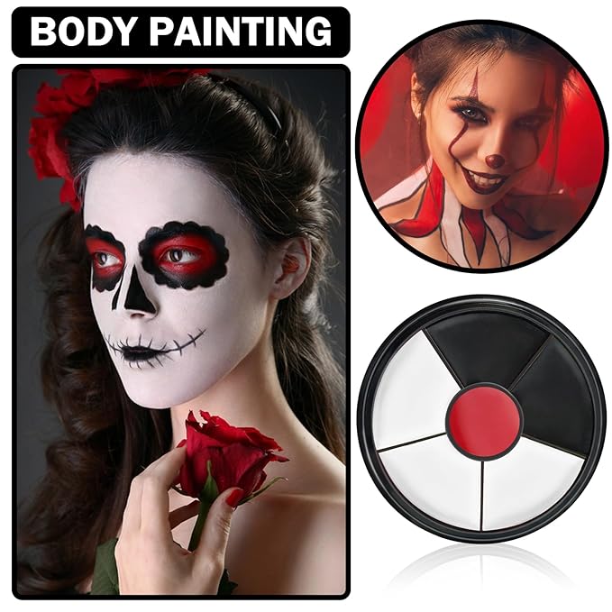Clown Makeup Kit,Black White Red Face Paint Professional Adult Body Paint Kit for Halloween SFX Special Effects Makeup Kit-Velvo Beauty