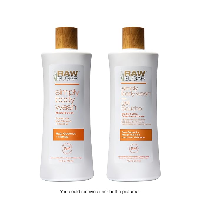 RAW SUGAR Simply Body Wash - Raw Coconut + Mango, Moisturizing & Soothing Bath & Shower Gel, Sulfate-Free, Paraben-Free & Vegan (Pack of 3)-Velvo Beauty