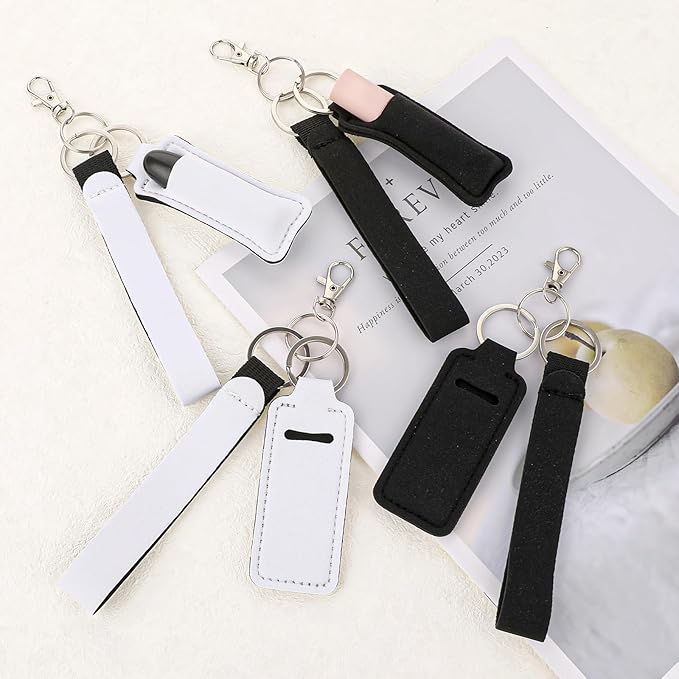 4 Pcs Keychain Chapstick Holder, Lipgloss Holder Keychain, Chapstick Holder Key Chain with Wristlet Lanyards, Lipstick Keychain Holder Lip Balm Sleeve for Women Girls-Velvo Beauty