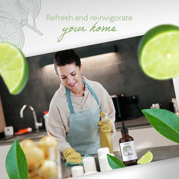 HBNO Lime Essential Oil - Huge 4 oz (120ml) Value Size - Natural Lime Oil, Cold Pressed - Perfect for Cleaning, Aromatherapy, DIY, Soap & Diffuser-Velvo Beauty