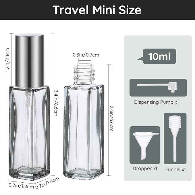 Segbeauty Travel Perfume Bottle Refillable, Empty Mini Portable Perfume Atomizer with Funnel, 5 Set of 10ML Glass Spray Bottle Fine Mist Leak-proof Sprayer Travel Sample Bottles for Cologne Fragrance-Velvo Beauty