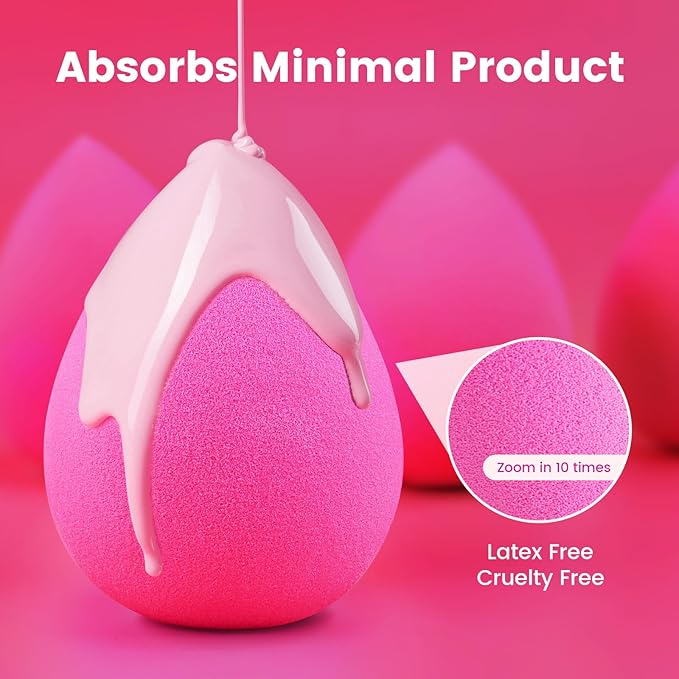 BEAKEY 5 Pcs Makeup Sponges, Latex-Free Beauty Sponge for Flawless Liquid, Cream, and Powder Application, Rose Pink Sponges-Velvo Beauty