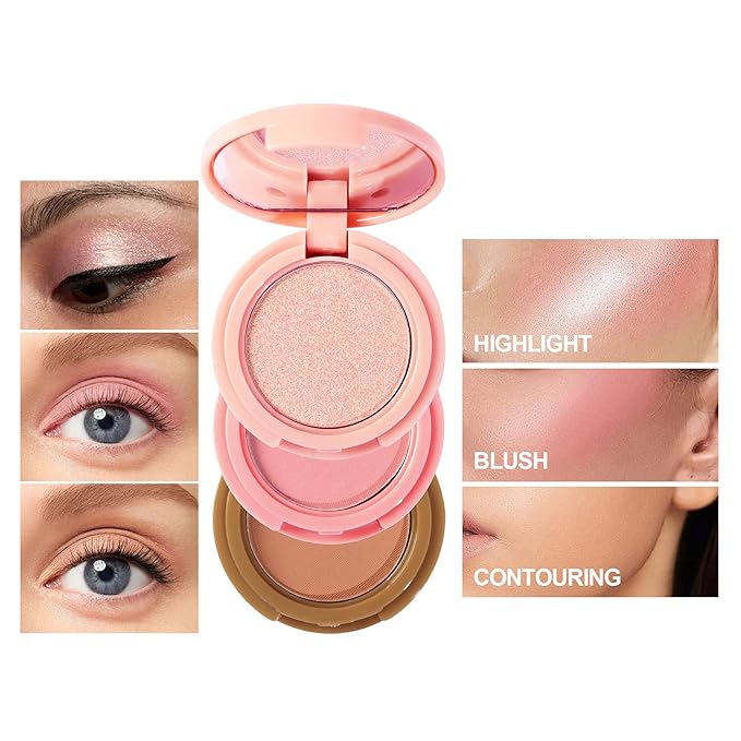 Makeup Eyeshadow Palettes, 3-in-1 Protable Multifunction Blush Highlighter Contour Palettes with 3 Trend Colors for Daily Natural Luster Makeup, Waterproof Long Lasting - 2 Pack #2-Velvo Beauty