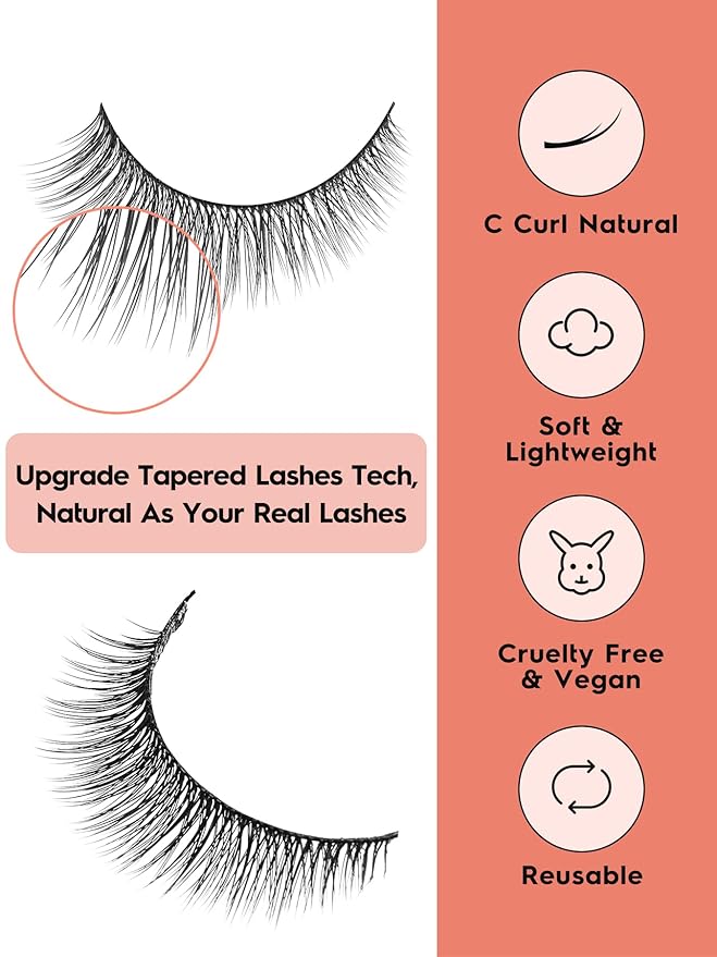 Natural Lashes 7MM Extra Short Eyelashes Natural Cat Eye Lashes 10 Pair False Eyelashes Wispy Eye Lashes Pack C Curl Strip Lashes 3D Volume Short Lashes Siligli Eyelashes-Velvo Beauty