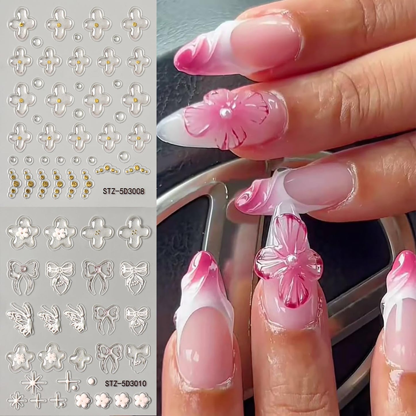 6 Sheets Flower Nail Art Stickers 5D Self-Adhesive Nails Sticker Floral Butterfly Nail Art Decals Holographic Decal Decoration for Women Golden Bow Manicure Stickers DIY Nail Sticker Supplies-Velvo Beauty