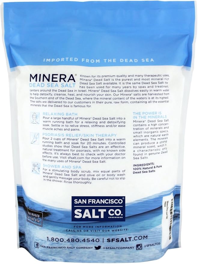 Minera Fine Grain Dead Sea Salt for Bath & Soaking – 19 lbs, Fast-Dissolving, 100% Pure & Natural, Unscented, Skin-Nourishing Bulk Sea Salt-Velvo Beauty