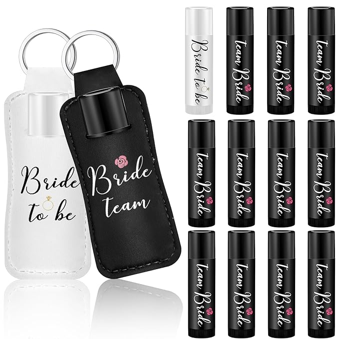 24 Pack Bachelorette Party Favor Lip Balm Set Team Bride Lip balm with Lipstick Holder Keychain Bride to be Lip balm Bridal Shower Proposal Gifts for Wedding Party Favors(White, Black)-Velvo Beauty