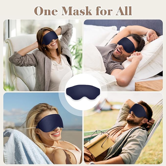 3D Cooling Eye Mask Sleep Mask for Men & Women, 100% Pressure-Free & Light Block-Out Eye Mask for Sleep with Easy Adjustable Strap, Night Eye Cover for Travel, Blue-Velvo Beauty