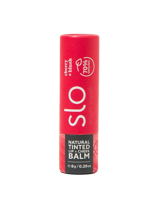Slo | Natural Tinted Lip and Cheek Balm - All Natural Ingredients, Vegan & Cruelty Free, Hydrating & Soothing, Plastic Free, Paper Packaging | Cherry Blush, 0.28oz-Velvo Beauty
