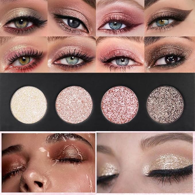 Shiny Highlight Eyeshadow Palette 4 Colors, Cosmetics Shimmer Palette, Cruelty-Free and Vegan Formula, Glitter Eyeshadow for Professional Makeup Kit (A#)-Velvo Beauty