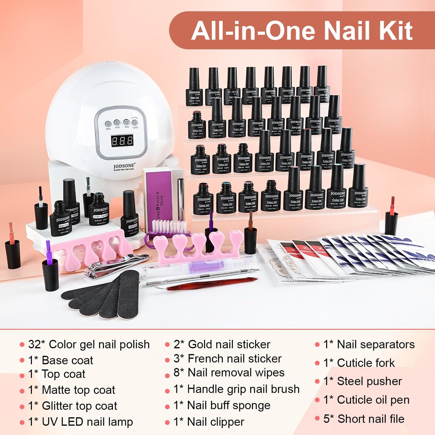 JODSONE 36 Pieces Easy to Apply Gel Nail Polish Kit with U V Light Base Coat Top Matte Glitter Gel Polish for Salon and Home Use-Velvo Beauty