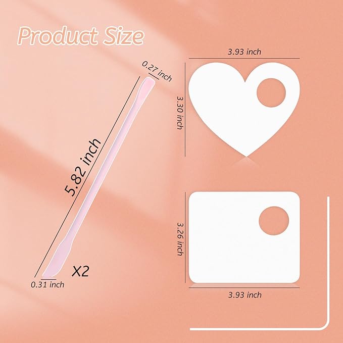 Makeup Mixing Palette Spatula Set, 2PCS Mini Acrylic Makeup Palette & 2PCS Silicone Skincare Spatula, Cream Foundation Palette for Mixing and Save Cosmetics (Pink,Square+Heart)-Velvo Beauty