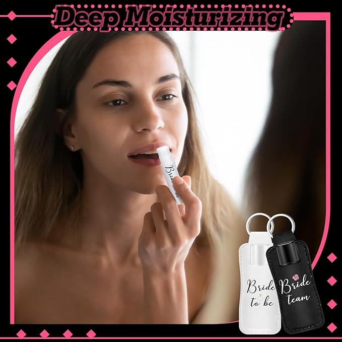 24 Pack Bachelorette Party Favor Lip Balm Set Team Bride Lip balm with Lipstick Holder Keychain Bride to be Lip balm Bridal Shower Proposal Gifts for Wedding Party Favors(White, Black)-Velvo Beauty