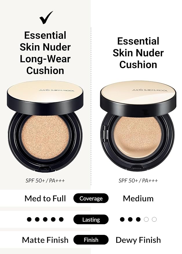 JUNG SAEM MOOL Essential Skin Nuder Longwear Cushion 0.98 Fl Oz (Medium Deep), Refill Included, 24H lasting Cushion Foundation with High Coverage, Semi-Matte Natural Finish, Korean Foundation Makeup-Velvo Beauty