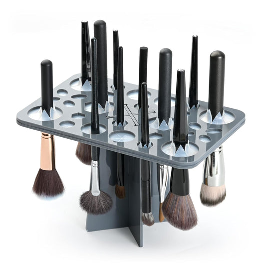 Brush Drying Rack, Brushes Dryer, Collapsible 28 Slot Acrylic Brush Holder Stand Tree Tray Support Display for Makeup Lovers Artist Nail Paint Brushes, Grey-Velvo Beauty