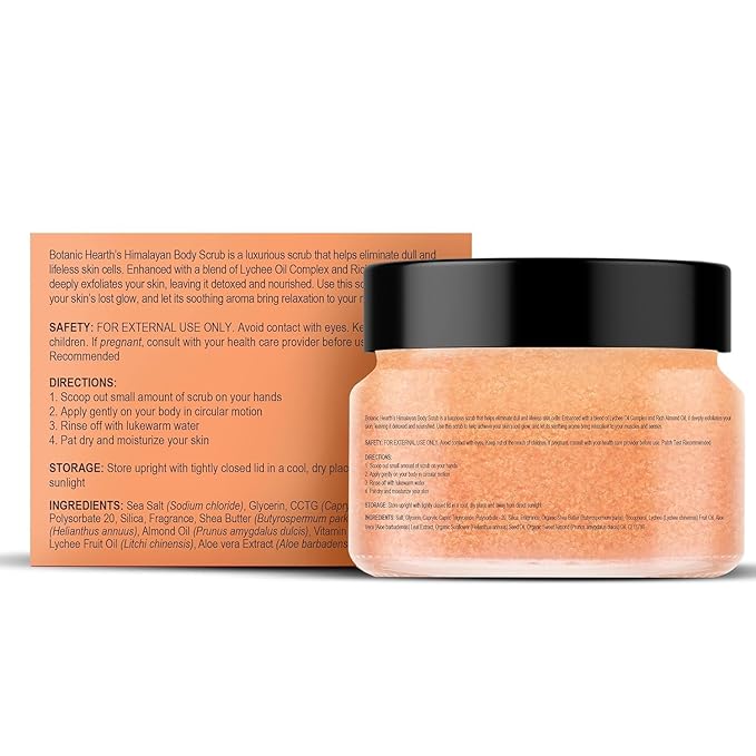 Botanic Hearth Himalayan Salt Body Scrub With Lychee Oil, Exfoliating Body Scrub Act As Body Exfoliator & Helps With Moisturizing Skin, Acne, Cellulite, Dead Skin Scars, Wrinkles 12 Oz-Velvo Beauty