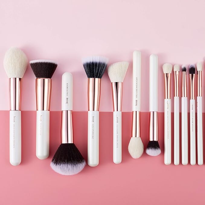 Jessup Brand 25pcs Professional Makeup Brush set Beauty Cosmetic Foundation Power Blushes eyelashes Lipstick Natural-Synthetic Hair Brushes set (Pearl White/Rose Gold)-Velvo Beauty