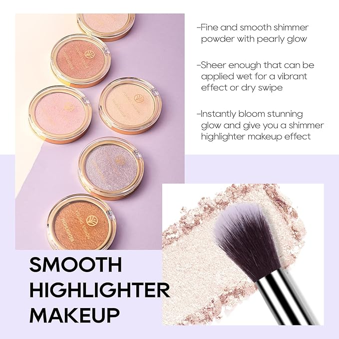 Baked Highlighter Powder Palette, Makeup Highlighter Powder Palette Sheer Shimmering Finish Face Highlighters Makeup Iluminadores de Maquillaje #01 Moonlight White-Velvo Beauty
