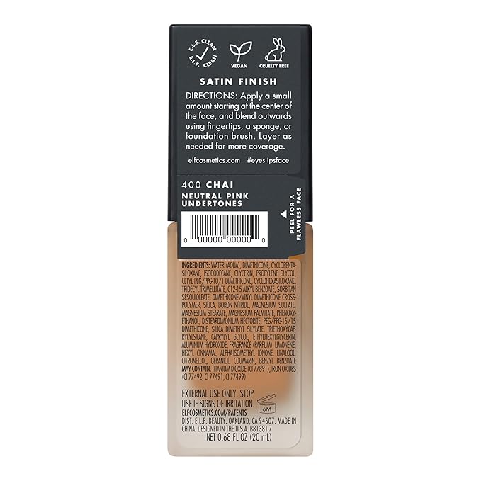 e.l.f. Flawless Finish Foundation, Lightweight & Medium Coverage, Semi-Matte Finish, Chai, 0.68 Fl Oz (20mL)-Velvo Beauty