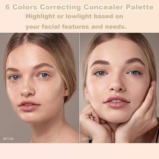 6 Colors Correcting Concealer Palette, 6 In 1 Contour Palette with 2 Packs Brush, Makeup Palette Contouring Foundation Color Corrector Palette, Color Corrector for Dark Circles, Blemish, Acne-Velvo Beauty