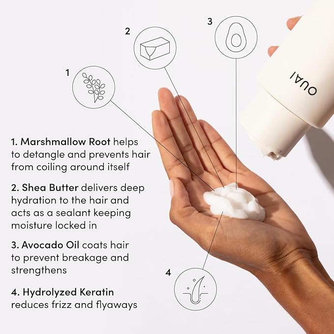 OUAI Thick Hair Shampoo & Conditioner Set, Travel Size - Moisturizing Shampoo & Conditioner - With Keratin, Marshmallow Root, Shea Butter & Avocado Oil - Sulfate, Paraben & Phthalate Free (3 Oz)-Velvo Beauty