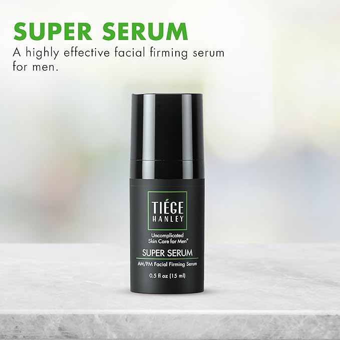Tiege Hanley Anti-Aging Face Serum, SUPER SERUM (1-Pack) - Skin Tightening Facial Serum for Men - Mens Serum For Face with Sodium Hyaluronate & Retinyl Palmitate for Smoother & Tighter Skin, 0.5 Fl Oz-Velvo Beauty