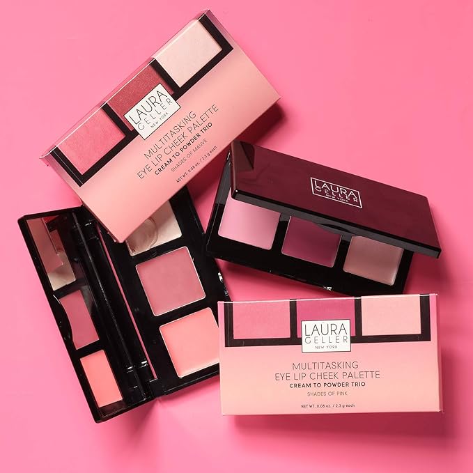 LAURA GELLER NEW YORK Multitasking Eye Lip Cheek Palette Cream to Powder Trio, Mauves-Velvo Beauty