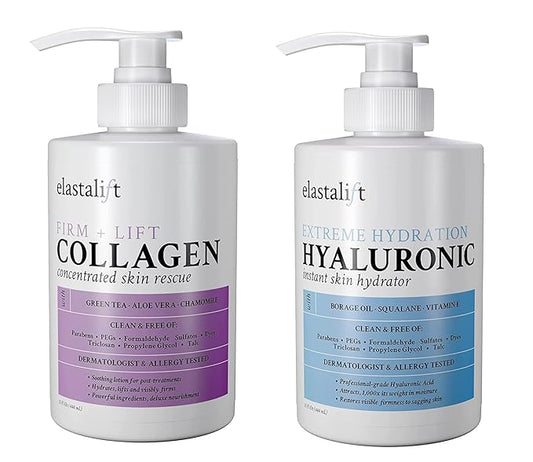Elastalift Collagen Body Cream + Hyaluronic Acid Lotion Skin Care Set, Anti Aging Face & Body Moisturizer Dry Skin Rescue Creams For Wrinkle Control, Lifting, Firming, & Tightening Skin, 2-Pack-Velvo Beauty
