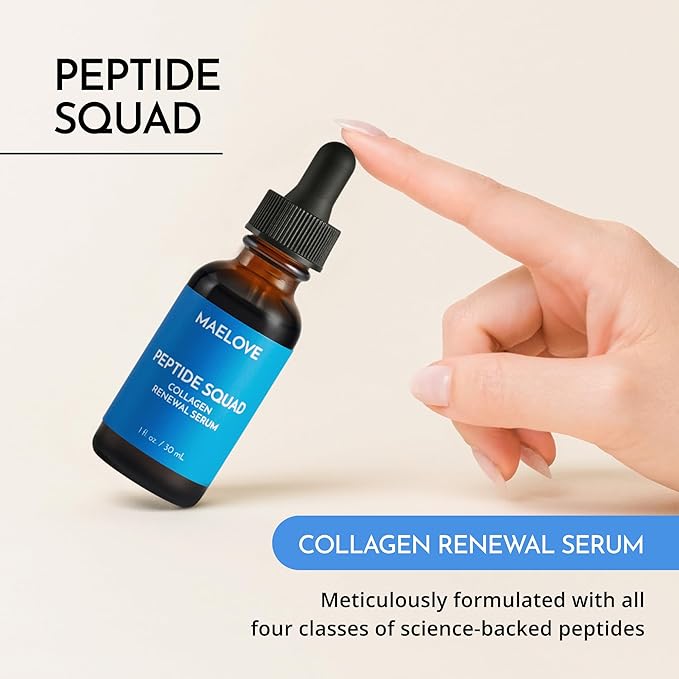 MAELOVE Peptide Squad Collagen Renewal Serum with Copper Peptides, Argireline, Matrixyl 3000 + Hyaluronic Acid and Niacinamide for Wrinkles, Fine Lines, and Skin Elasticity-Velvo Beauty