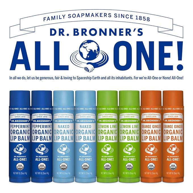 Dr. Bronner’s Organic Lip Balm 6-Pack (.15oz) Natural, Moisturizing, Petroleum-Free Lip Balm with Beeswax & Avocado Oil for Dry Lips, Men & Women - Orange Ginger-Velvo Beauty