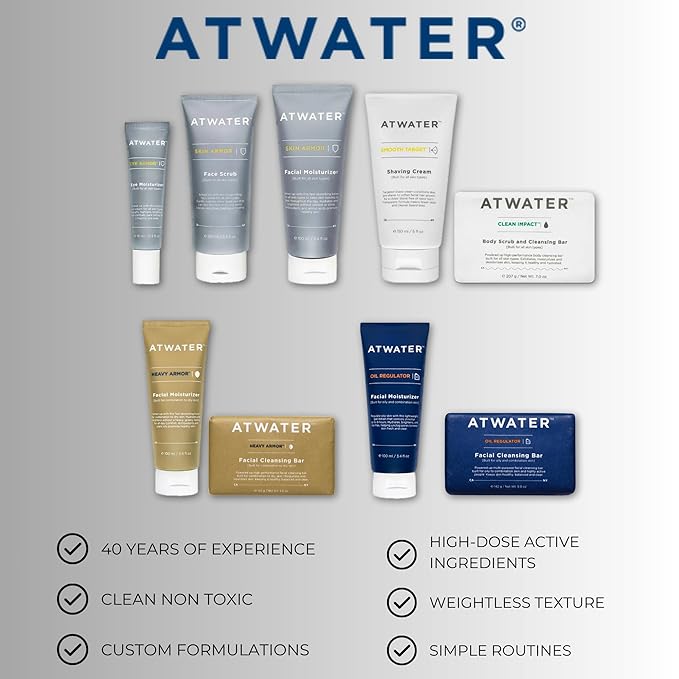 ATWATER Skin Armor Exfoliating Face Scrub, Men's Facial Cleanser with Jojoba Beads and Salicylic Acid, Non-Abrasive Skin Exfoliator for All Skin Types - 3.4 oz-Velvo Beauty