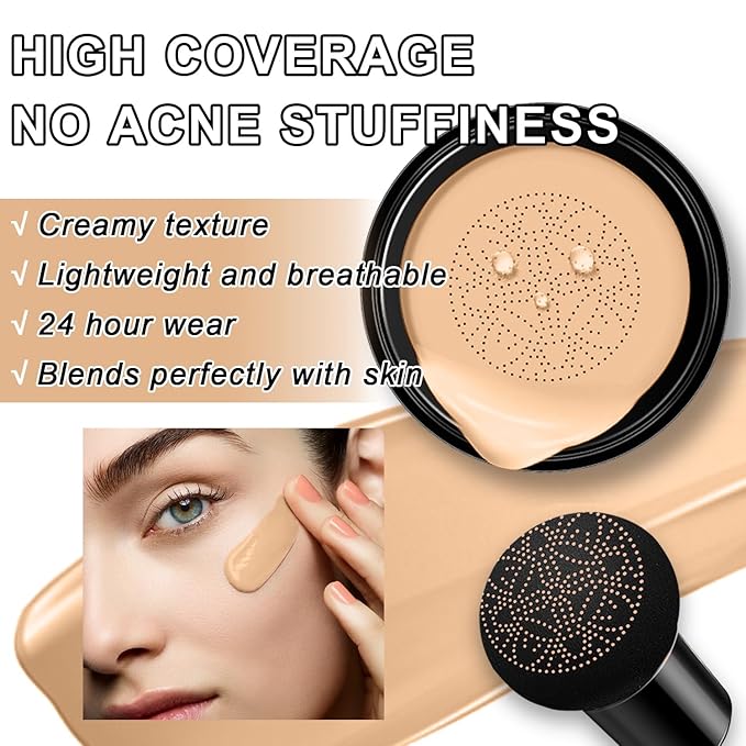 Mushroom Head Air Cushion CC Cream Foundation BB Cream Foundation Makeup Moisturizing CC Cream Liquid Foundation,Concealer Lasting Makeup Foundation Even Skin Tone Makeup Base Primer (#04 Nude)-Velvo Beauty