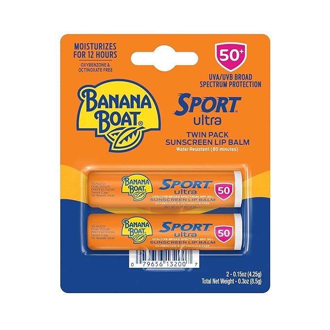 Banana Boat Sport Ultra SPF 50 Lip Sunscreen Twin Pack | SPF Lip Balm Pack & Sport Ultra, Reef Friendly, Broad Spectrum Sunscreen Stick, SPF 50, 1.5oz.-Velvo Beauty