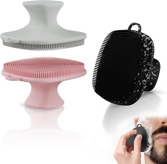 3 Pack Face Scrubber,Silicone Facial Cleansing Brush for Men & Women,Reusable Gentle Facial Waterproof Cleansing Skin Brush Exfoliating Scrubber for Sensitive Skin (Black+Pink+Gray)-Velvo Beauty