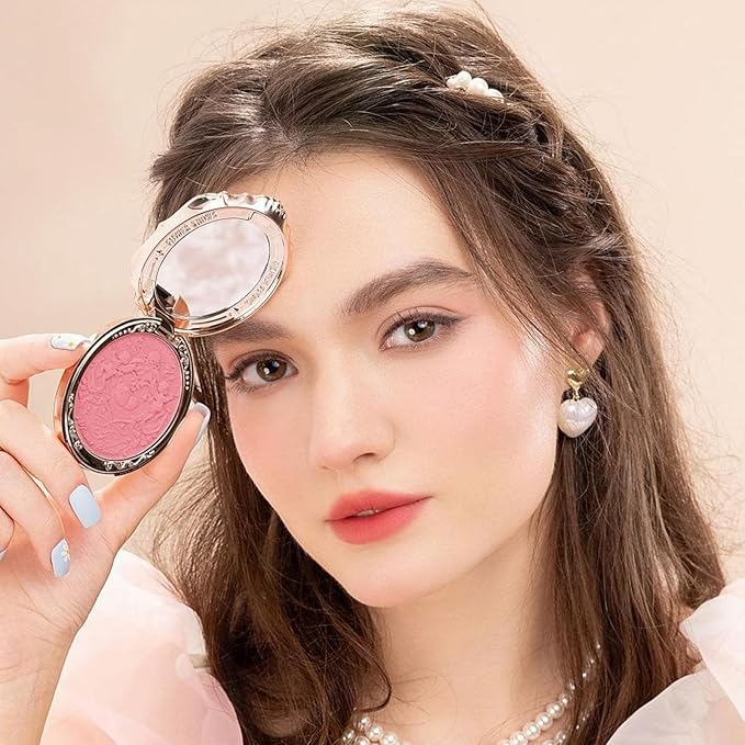 Flower Knows Strawberry Rococo Embossed Blush;Berry Matte Finish;Buildable & Blendable Powder Blush for cheeks,Highly Pigmented;Natural Flush for All Skin Tones(05 Berry Mary, 5g)-Velvo Beauty