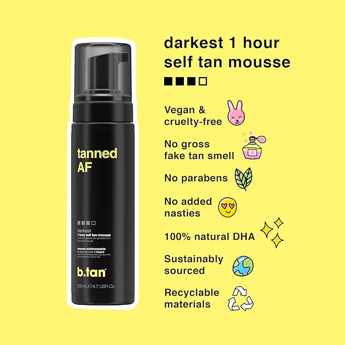 b.tan Dark Self Tanner Mousse | Get Tanned - Best, 1 Hour Express Sunless Tanning Foam, No Fake Tan Smell, Ultra Dark Bronzing Glow, Face & Body, Vegan, Cruelty Free, 6.7 Fl Oz-Velvo Beauty