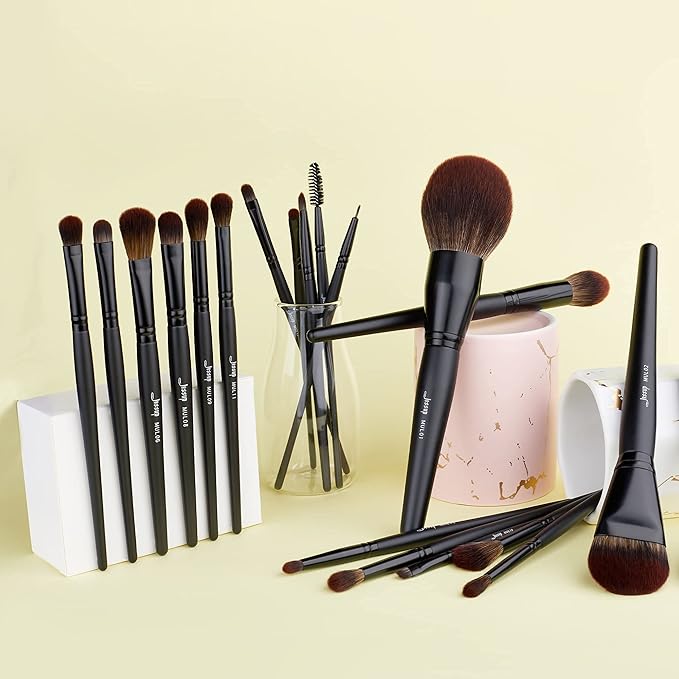 Jessup Makeup Brushes Set Premium Synthetic Powder Foundation Highlight Concealer Eyeshadow Blending Eyebrow Liner Spoolie Brush Set Black 21pcs T271-Velvo Beauty