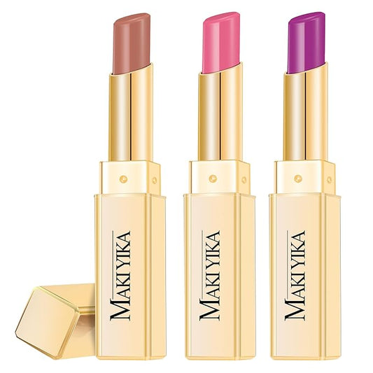 3Pc Moisture Lipsticks for Women Nude Pink Purple Lipstick Hydrate Tinted Lip Balm for Dry Cracked Lips Glossy Lip Color, MA55/62/65-Velvo Beauty